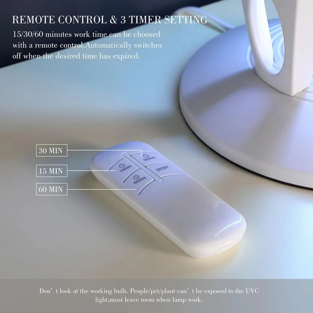 Ore International 16.5" in UV STERILIZED WHITE TABLE LAMP W/ REMOTE CONTROL