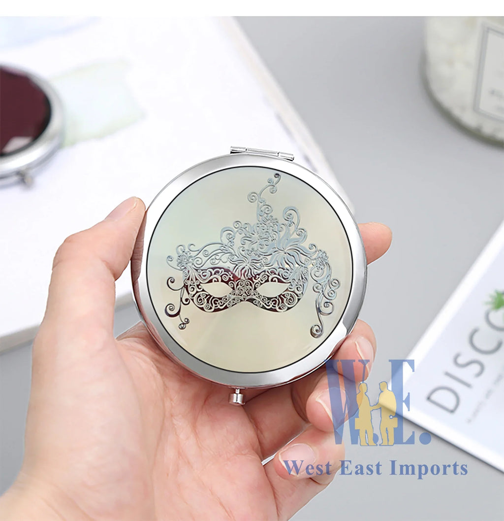 12 Pcs Silver Masquerade Mask Compact Mirrors - Quinceanera/ Sweet 16/ Bridal Shower/ Birthday Favors for Guests GG090S/G