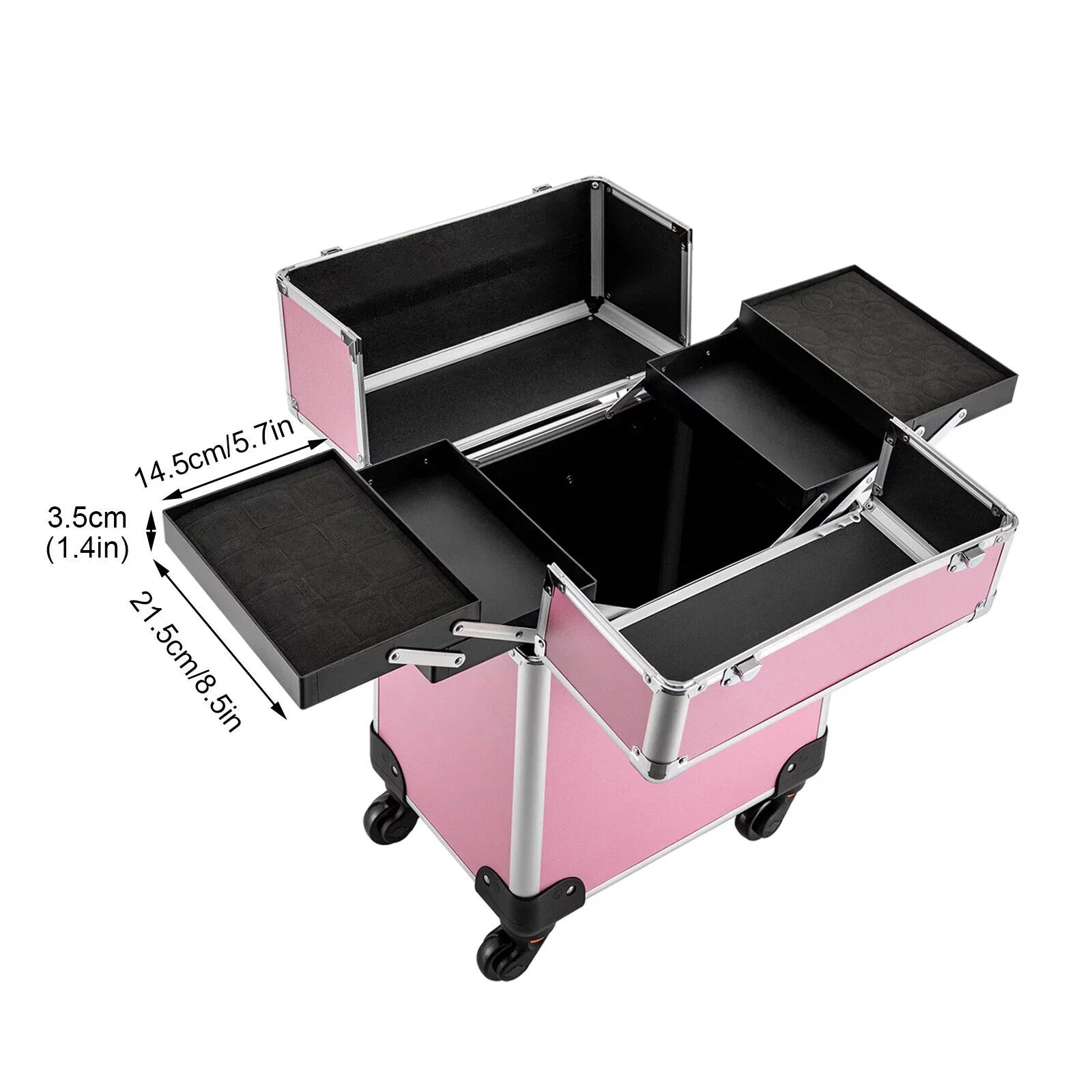 Miumaeov 4-Tier Professional Rolling Makeup Train Case Cosmetic Trolley Makeup Storage Organizer with Wheels