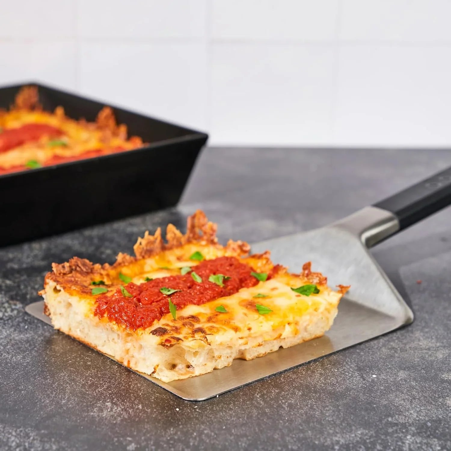 Pan Pizza Spatula - Pizza Oven Accessories, Detroit Style Pizza Pan Cutter, Rectangular Spatula Kitchen Utensil, Stainless Steel Spatula, Grill Tools
