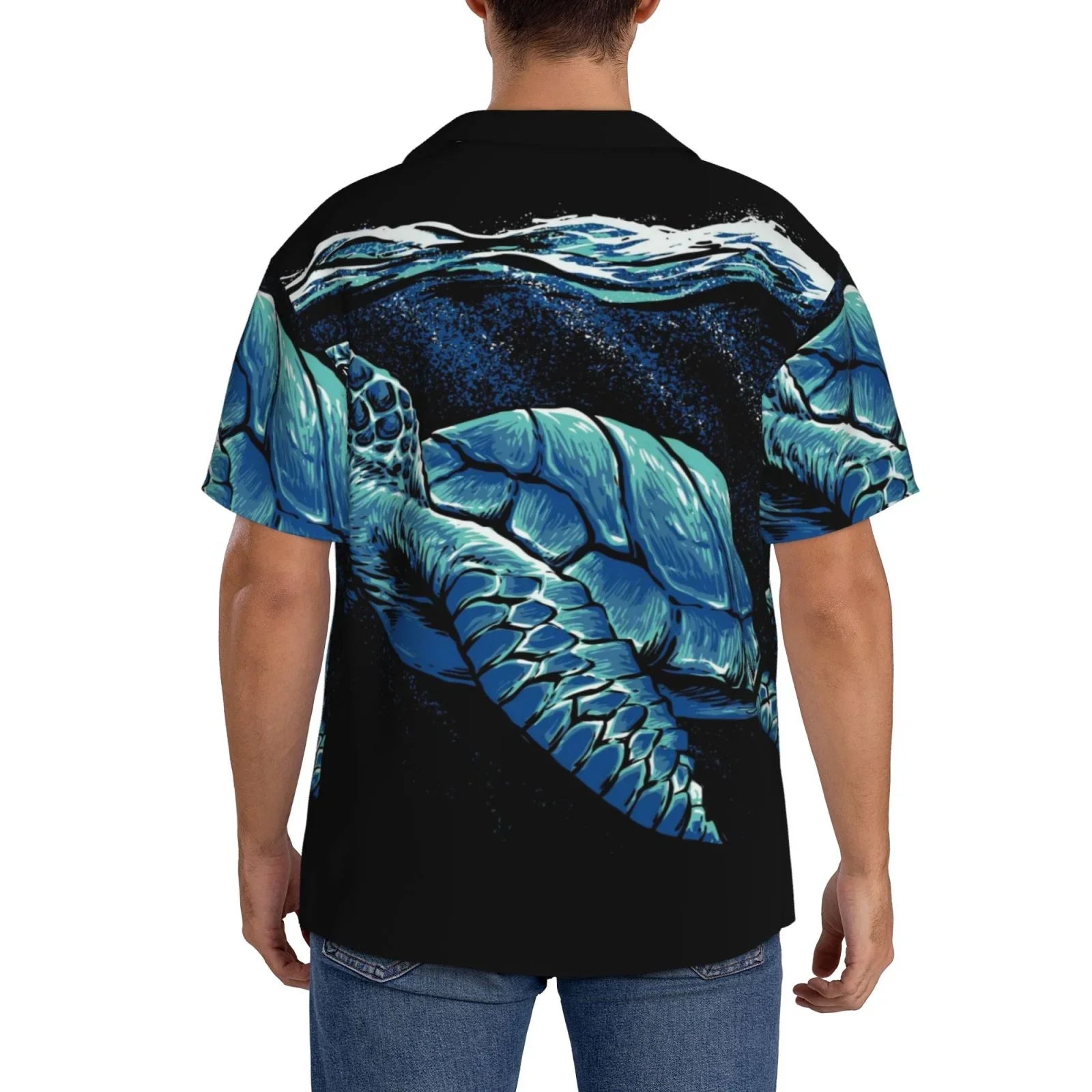 Easygdp Ocean Turtle Men's Casual Short-sleeved Shirt with Pocket and Button Suitable for Beach Vacation Leisure - XX-Large