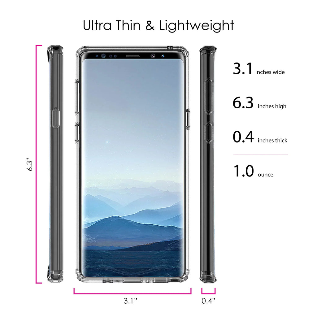DistinctInk Clear Shockproof Hybrid Case for  Galaxy Note 9 - TPU Bumper, Acrylic Back, Tempered Glass Screen Protector - Faith / Hope / Love - Black & White - Christ