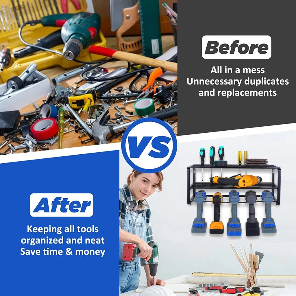 Power Tool Rack Organizer/Drill Tool Holder/Wall Mounted Power Tools Rack/Tool Shelf/Detachable Electric Drill Charging Station Drill