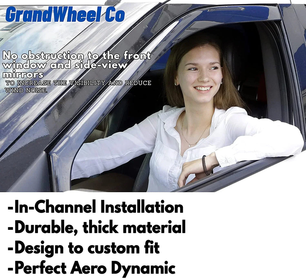 GrandWheel Co Smoke Tinted In-channel Side Window Vent Visor Deflectors Rain Guards Compatible with Toyota Tundra 2007-2021 Double Cab - 4pcs. GW0114