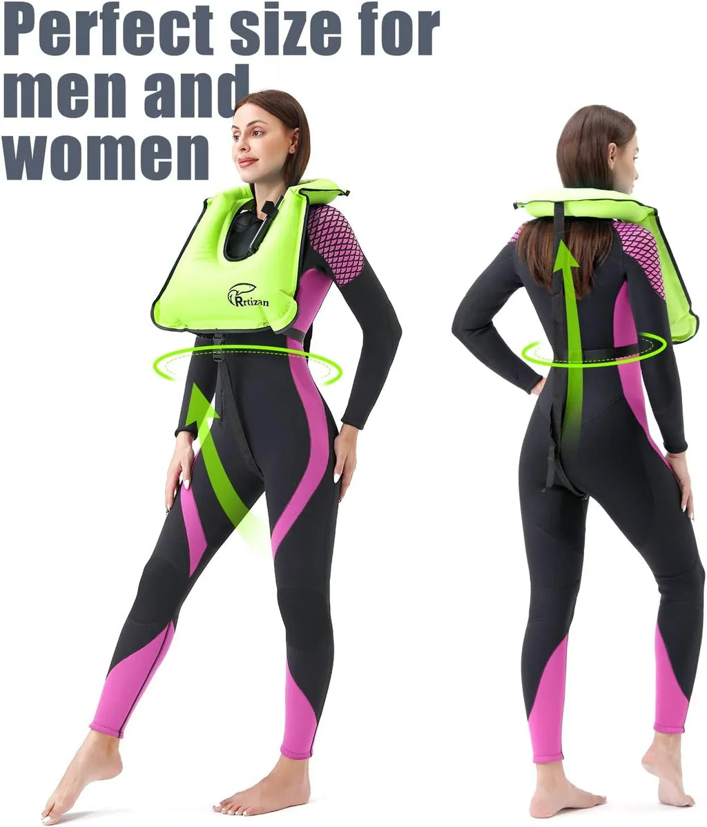 Rrtizan Snorkel Vest, Adults Portable InfLatitudeable Swim Vest Jackets for Snorkeling Swimming Diving Safety