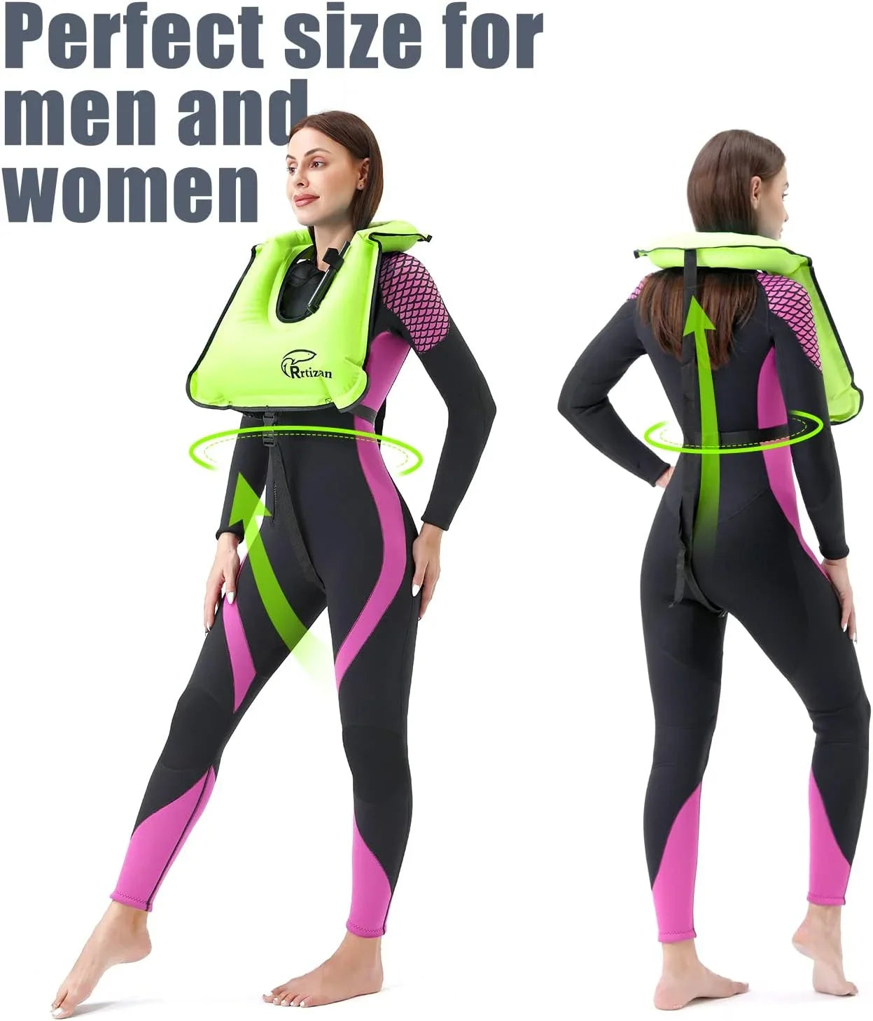 Rrtizan Snorkel Vest, Adults Portable InfLatitudeable Swim Vest Jackets for Snorkeling Swimming Diving Safety