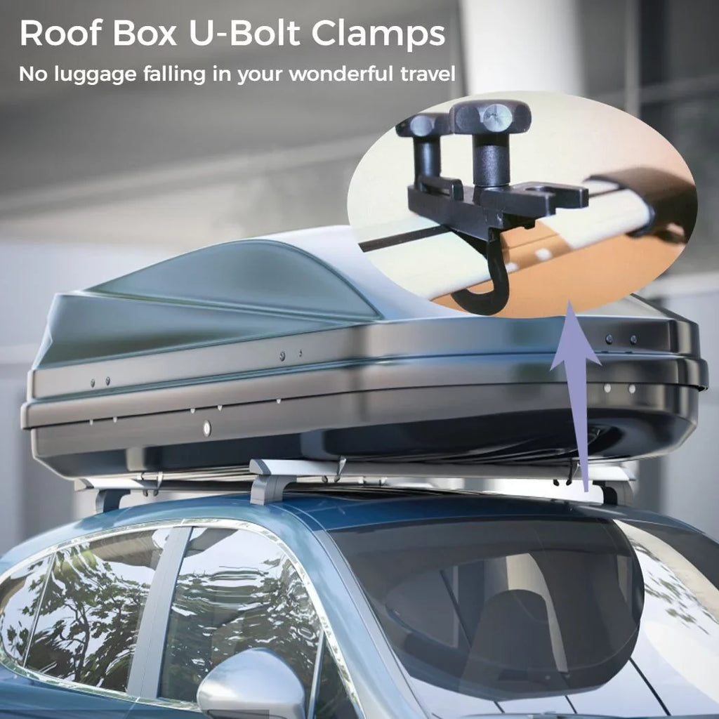 4 PCS Roof Box U-Bolt Clamps, Universal Metal Rooftop Cargo Carrier Rack Bolts, 85mm Internal Width Car Van Mounting Fitting Kit, U-Bracket Clips with 8 Lock Nuts