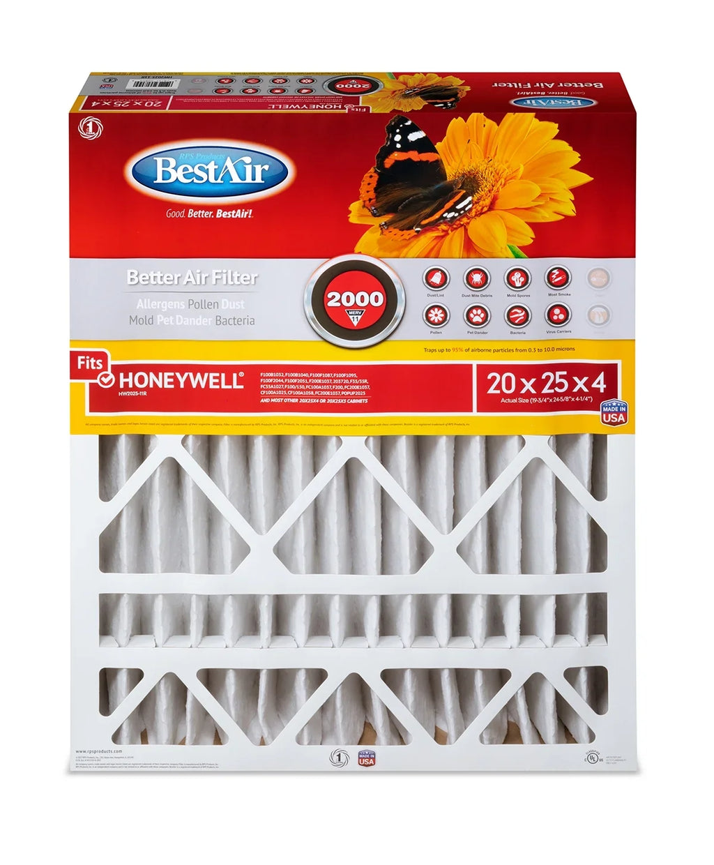 BestAir HW2025-11R Honeywell 20x25x4 Series 2000 MERV 11 Furnace Filter