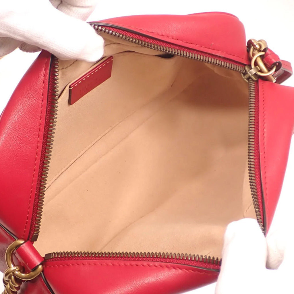 Pre-Owned Gucci Quilted Small Shoulder Bag GG Marmont Women's Red Leather 447632 (Good)