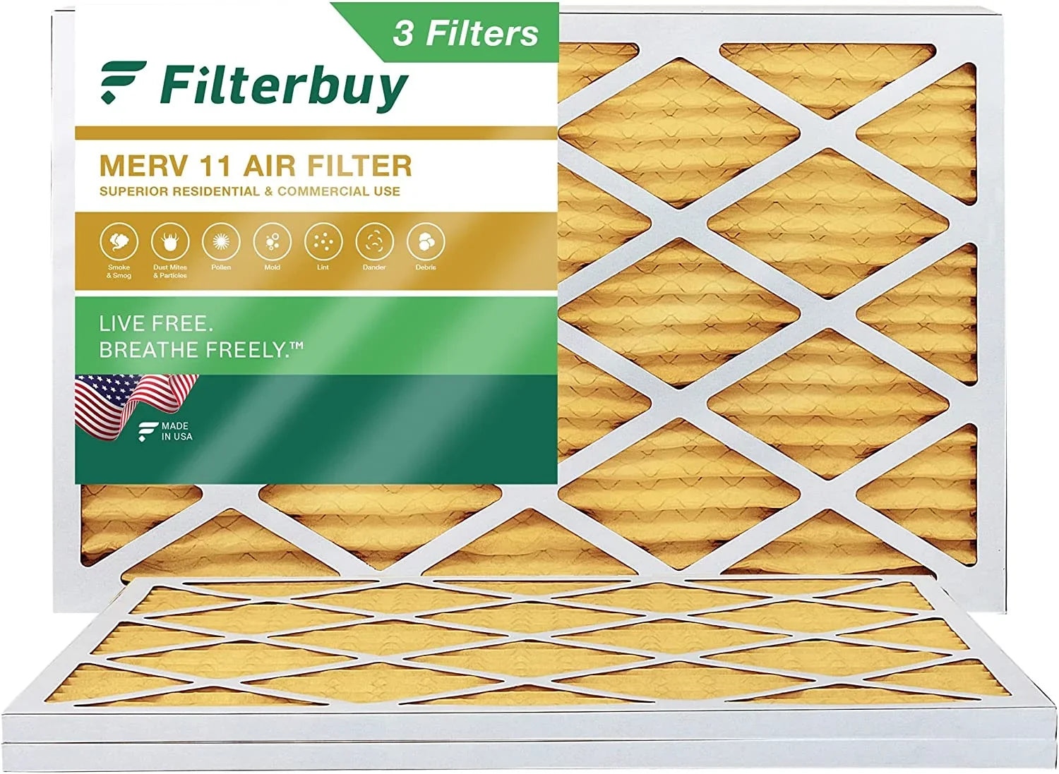 Filterbuy 20x30x1 MERV 11 Pleated HVAC AC Furnace Air Filters (3-Pack)