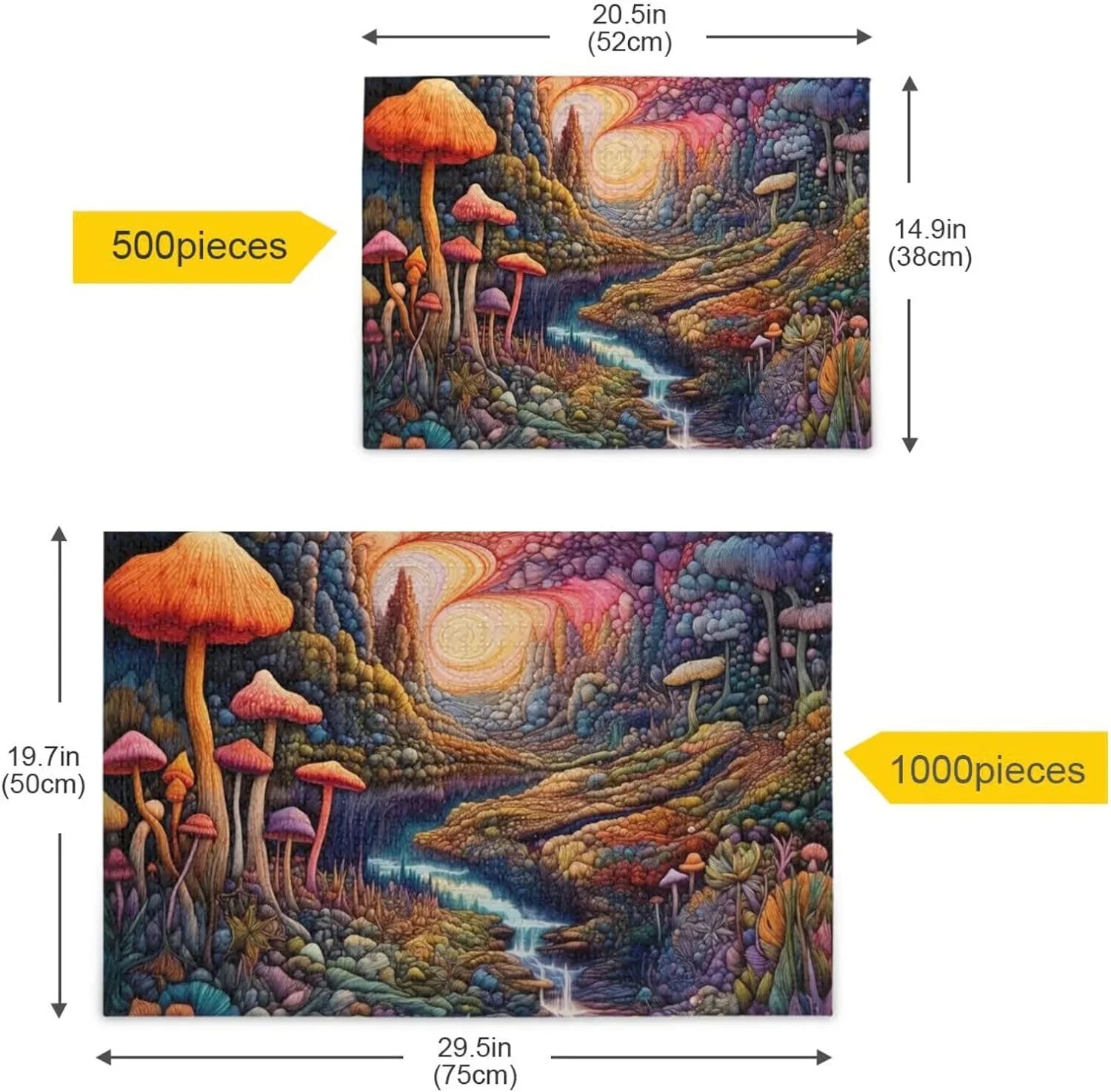 Colorful Landscape with Mushrooms Jigsaw Puzzle 1000 Pieces, Zigsaw with Storage Bag and Reference Picture Easy to Solve