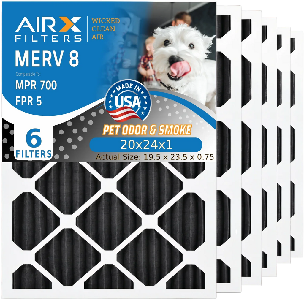 20x24x1 Air Filter Odor Eliminator Carbon Filter MERV 8 Comparable to MPR 700 & FPR 5 AC HVAC Premium USA Made 20x24x1 Furnace Filters by AIRX FILTERS WICKED CLEAN AIR. 6 Pack