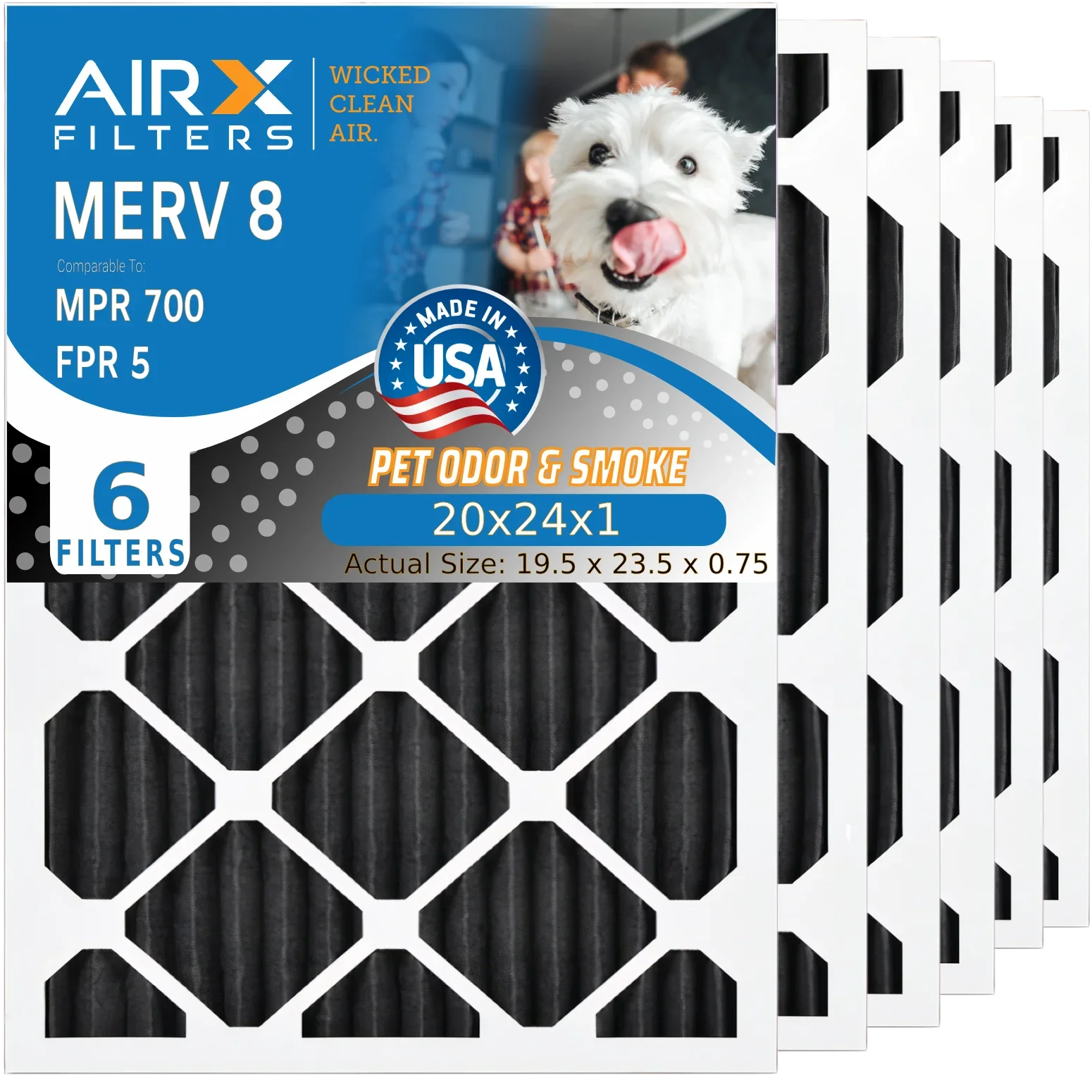 20x24x1 Air Filter Odor Eliminator Carbon Filter MERV 8 Comparable to MPR 700 & FPR 5 AC HVAC Premium USA Made 20x24x1 Furnace Filters by AIRX FILTERS WICKED CLEAN AIR. 6 Pack
