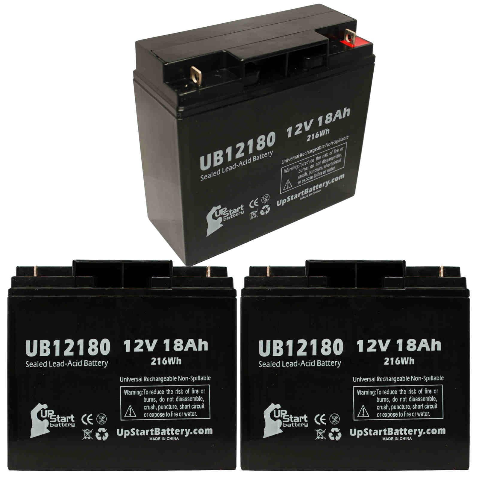 3x Pack - Compatible DATASCOPE 14600003401 Battery - Replacement UB12180 Universal Sealed Lead Acid Battery (12V, 18Ah, 18000mAh, T4 Terminal, AGM, SLA)