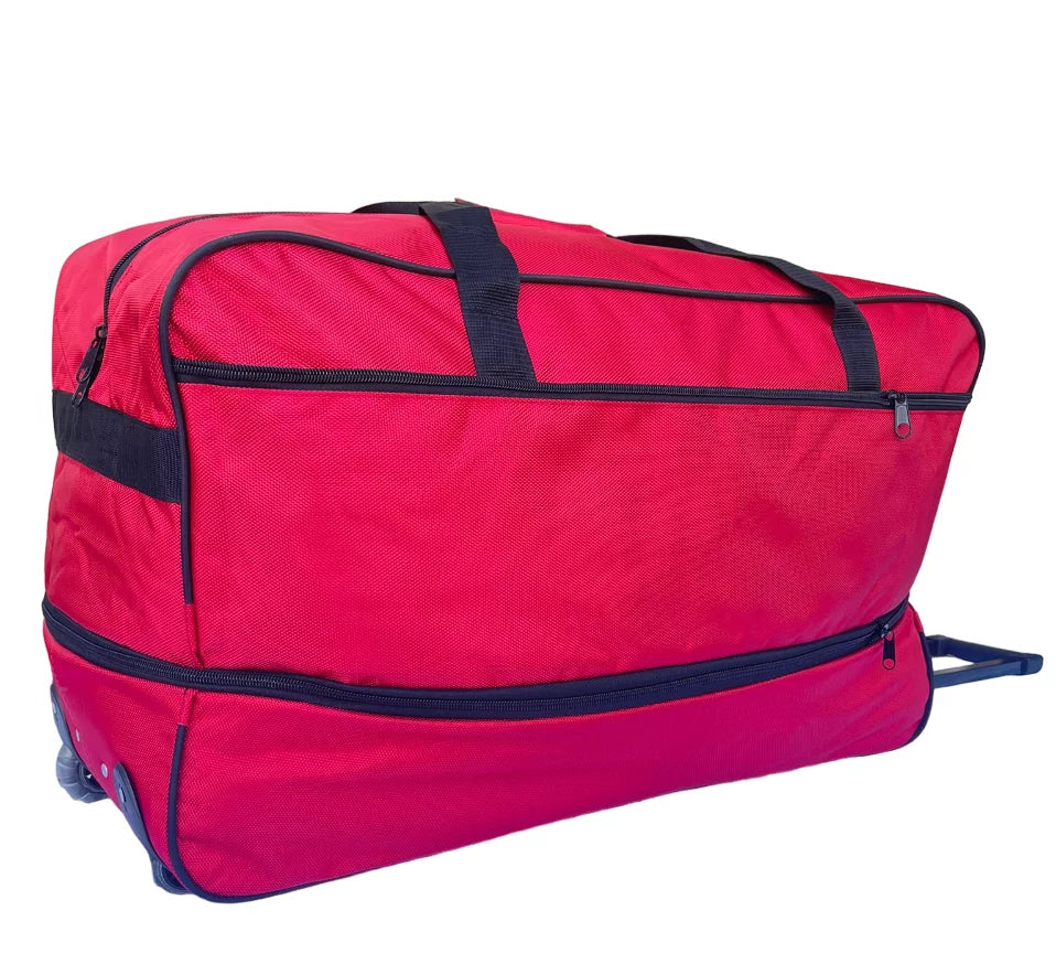 Rolling Duffel Bags 2x 28" Large Adjustable 60 Lb Capacity each with Wheels + Shoulder 20" Duffle Bag Set, Upright Rolling Travel Duffle Bag with Multi Pockets Lightweight Luggage (Red)