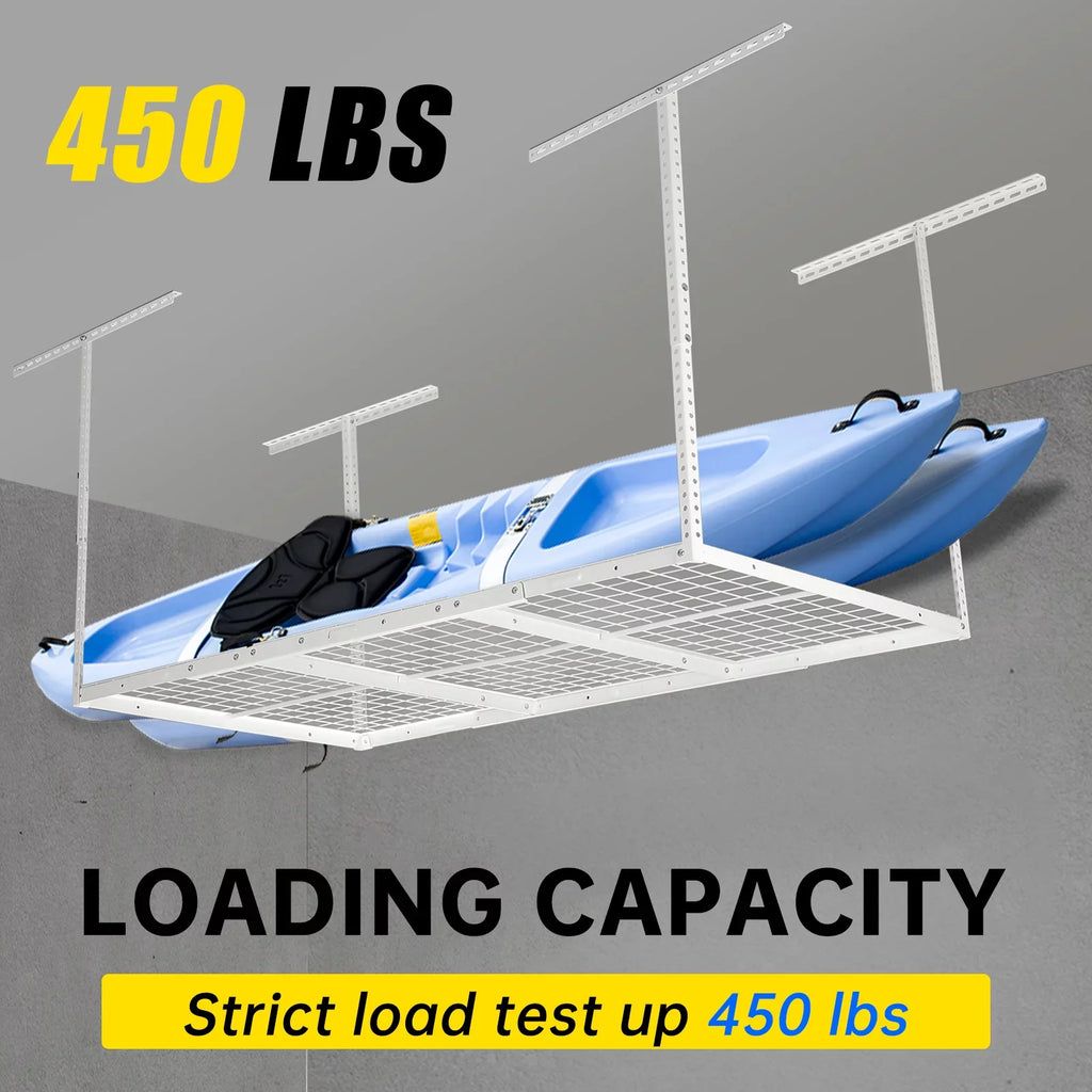 HECASA 72" x 36" Overhead Garage Storage Rack Adjustable 3x6 Ceiling Garage Organization Wall Shelf Ceiling Mounted Storage Racks White