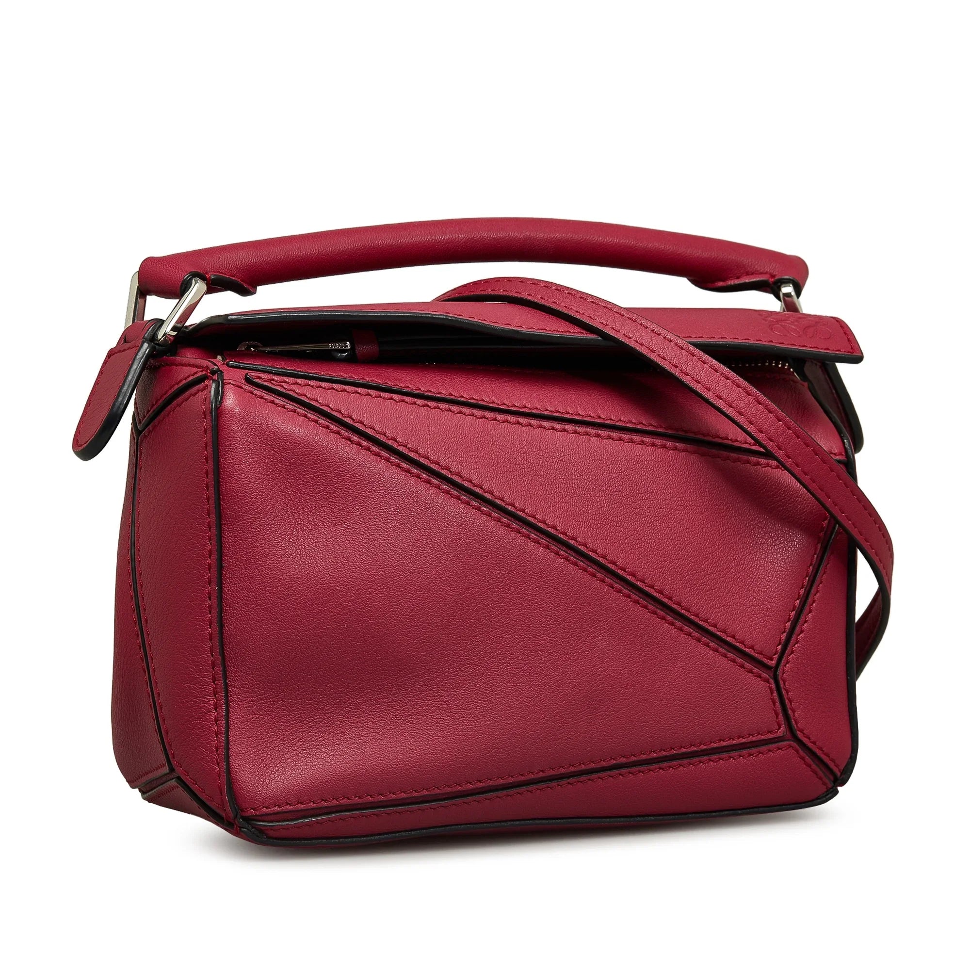 Pre-Owned Authenticated LOEWE Mini Puzzle Satchel Calf Leather Red Unisex (Good)