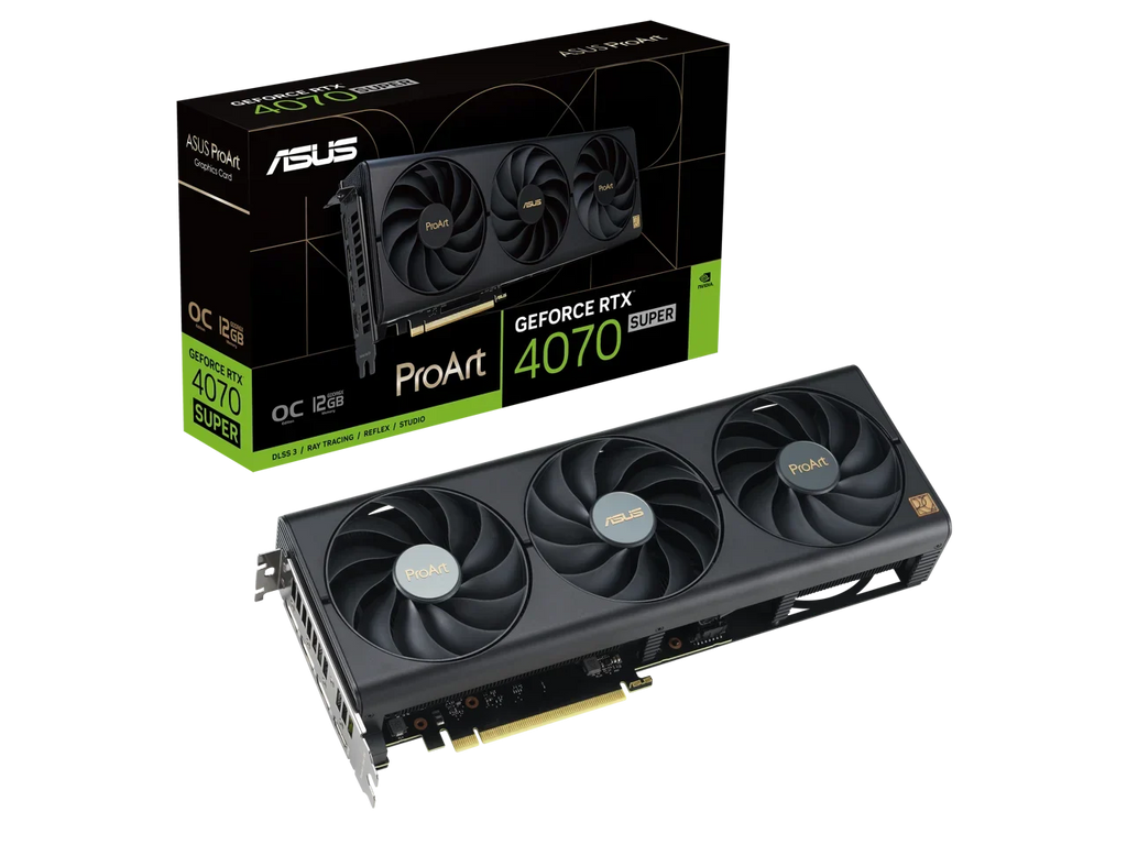 ASUS ProArt GeForce RTX 4070 SUPER OC Edition Graphics Card (PCIe 4.0, 12GB GDDR6X, DLSS 3, HDMI 2.1a, DisplayPort 1.4a) PROART-RTX4070S-O12G