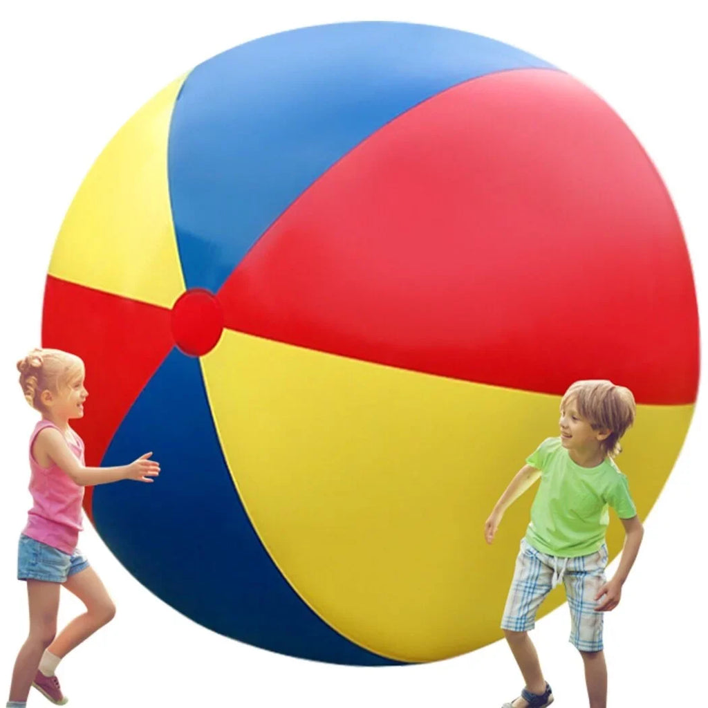 Giant InfLatitudeable Beach Ball, Novelty Pool Toy for Kids Toddlers Adults, Jumbo Size 59 Inches, Huge Swimming Pool Ball for Games, Foldable Beach Ball in Mixed Blue Red Yellow