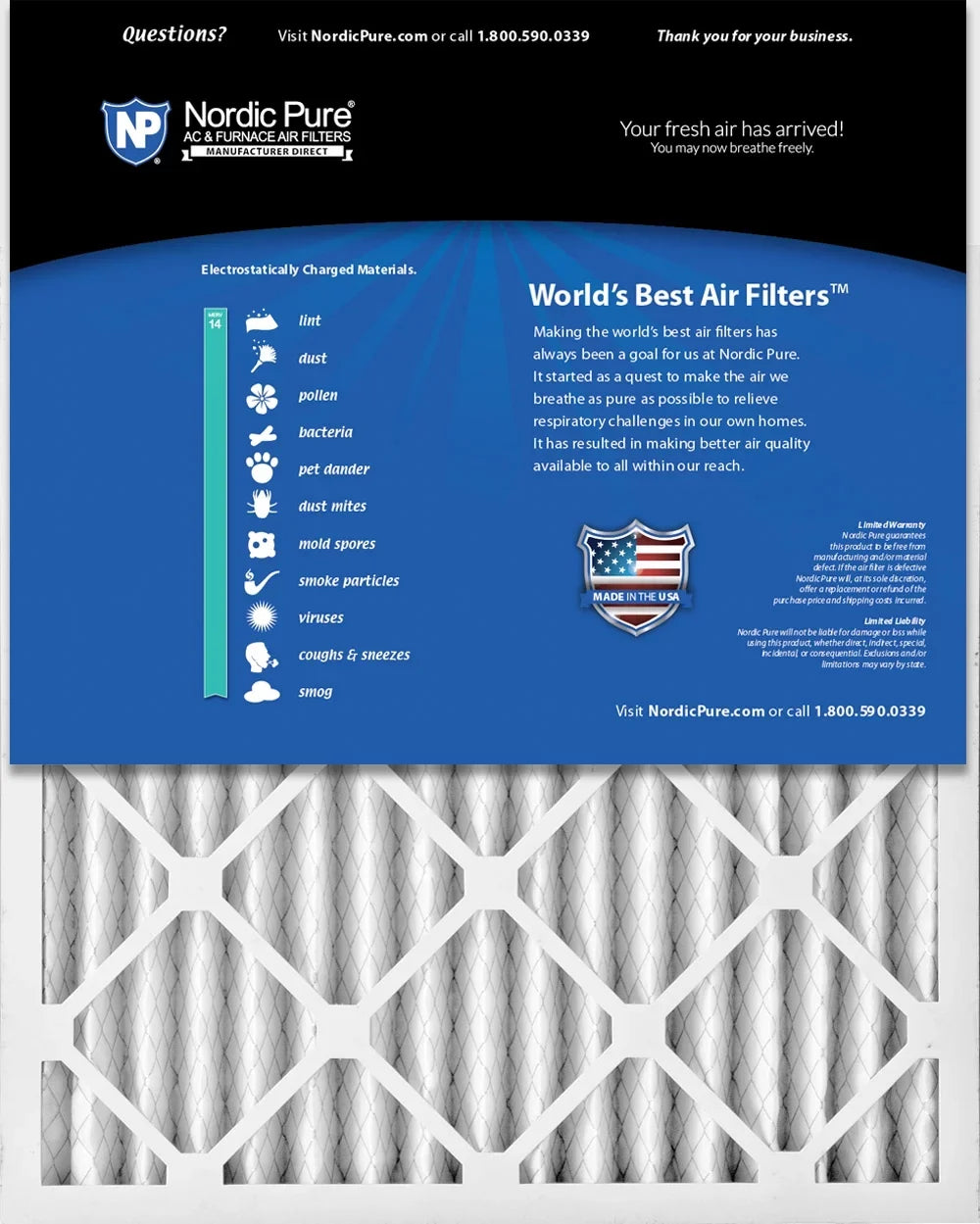 Nordic Pure 18x24x2 Pleated MERV 14 Air Filters 12 Pack