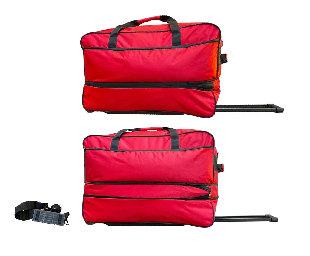 Rolling Duffel Bags 2x 28" Large Adjustable 60 Lb Capacity each with Wheels + Shoulder 20" Duffle Bag Set, Upright Rolling Travel Duffle Bag with Multi Pockets Lightweight Luggage (Red)
