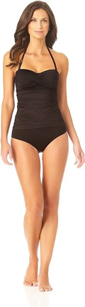 Anne Cole Women's Solid Twist Front Shirred Bandeau Tankini Swim Top