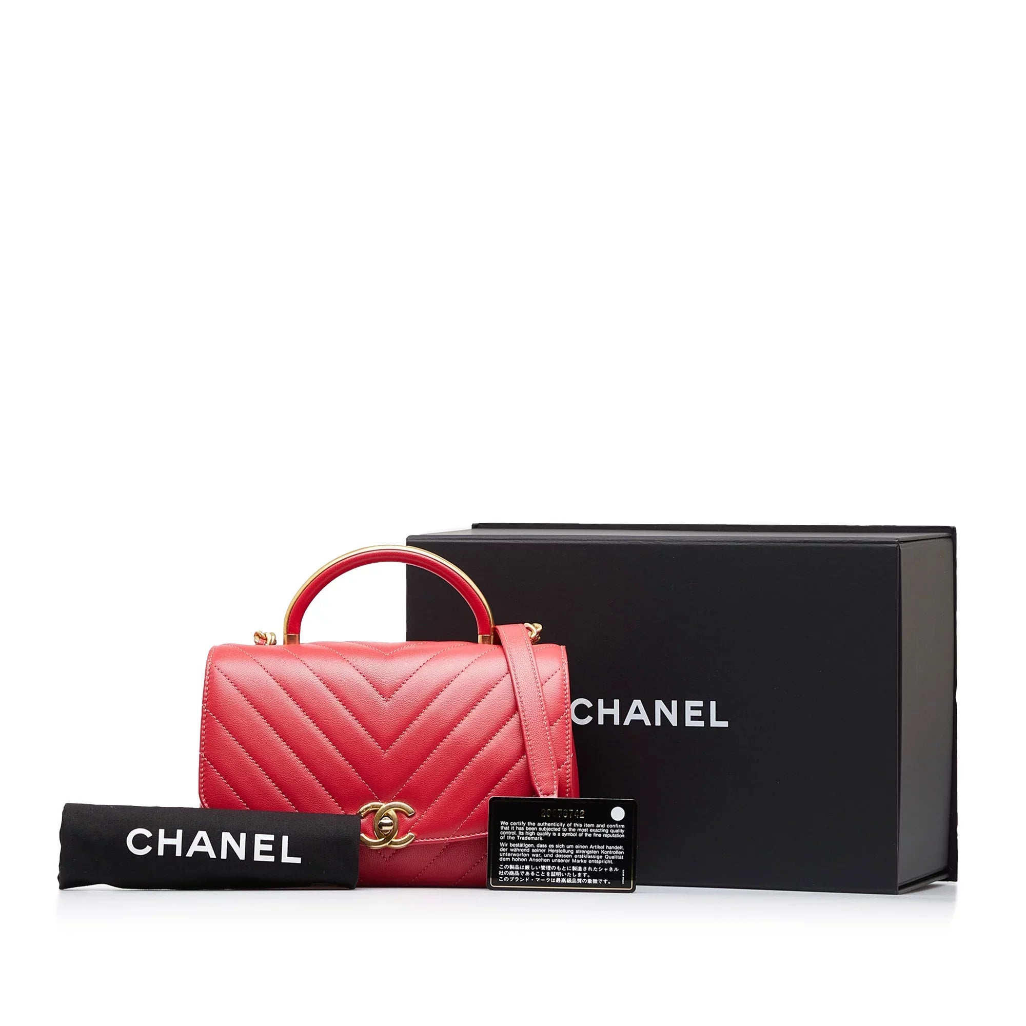 Pre-Owned Authenticated Chanel CC Chevron Flap Satchel Lambskin Leather Red Unisex (Good)