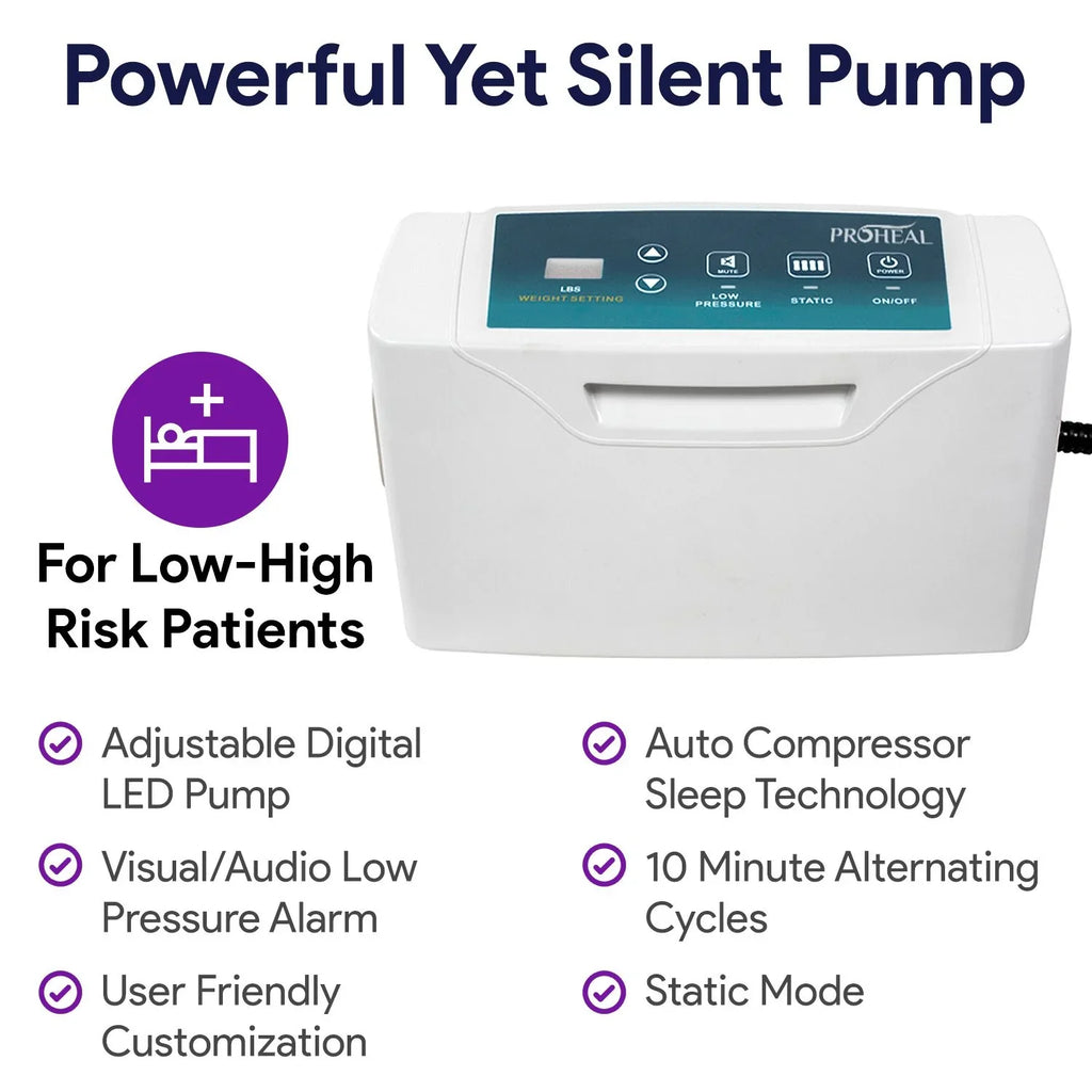 Proheal Low Air Loss Alternating Pressure Air Mattress with Digital Silent Air Pump & Side Perimeter - 36” x 80” x 8/11"