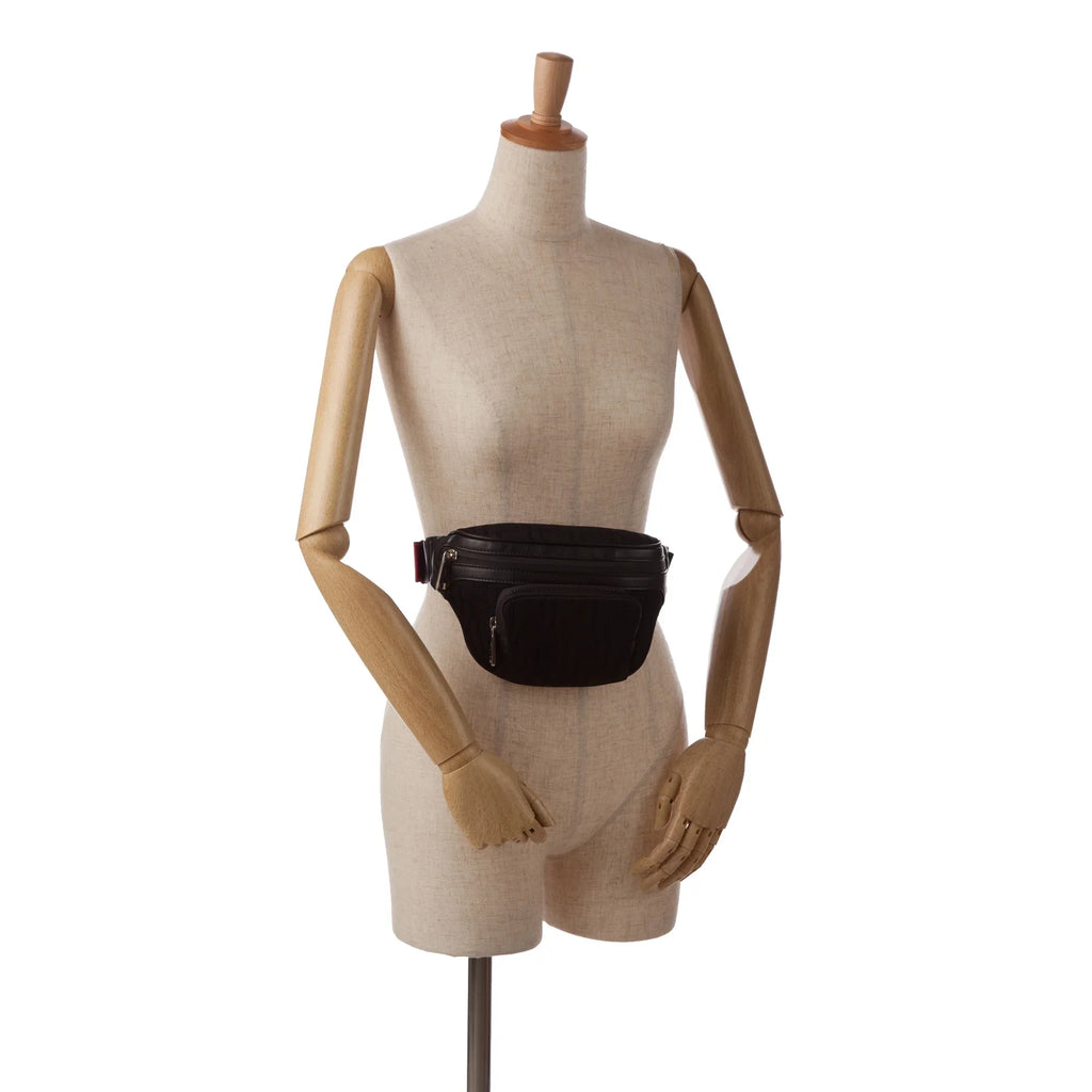 Pre-Owned Authenticated Fendi FF Neoprene Vitello Grace Perforated Pocket Belt Bag Knit Fabric Black Unisex (Good)