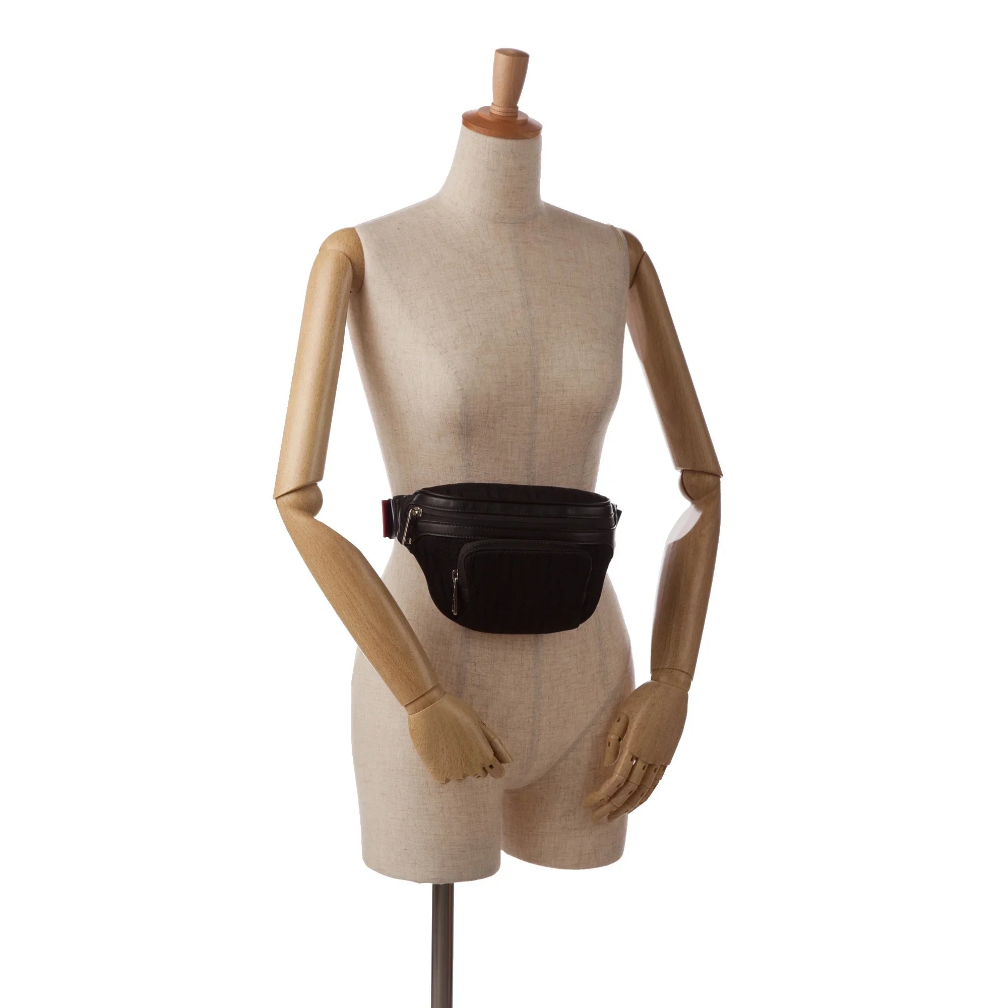 Pre-Owned Authenticated Fendi FF Neoprene Vitello Grace Perforated Pocket Belt Bag Knit Fabric Black Unisex (Good)