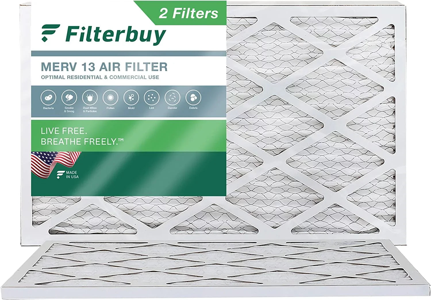 Filterbuy 12x24x1 MERV 13 Pleated HVAC AC Furnace Air Filters (2-Pack)