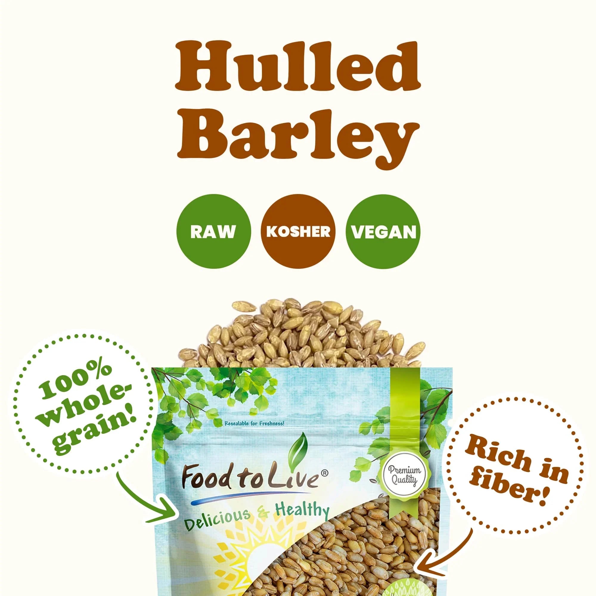 Hulled Barley, 10 Pounds — Raw, Vegan — by Food to Live