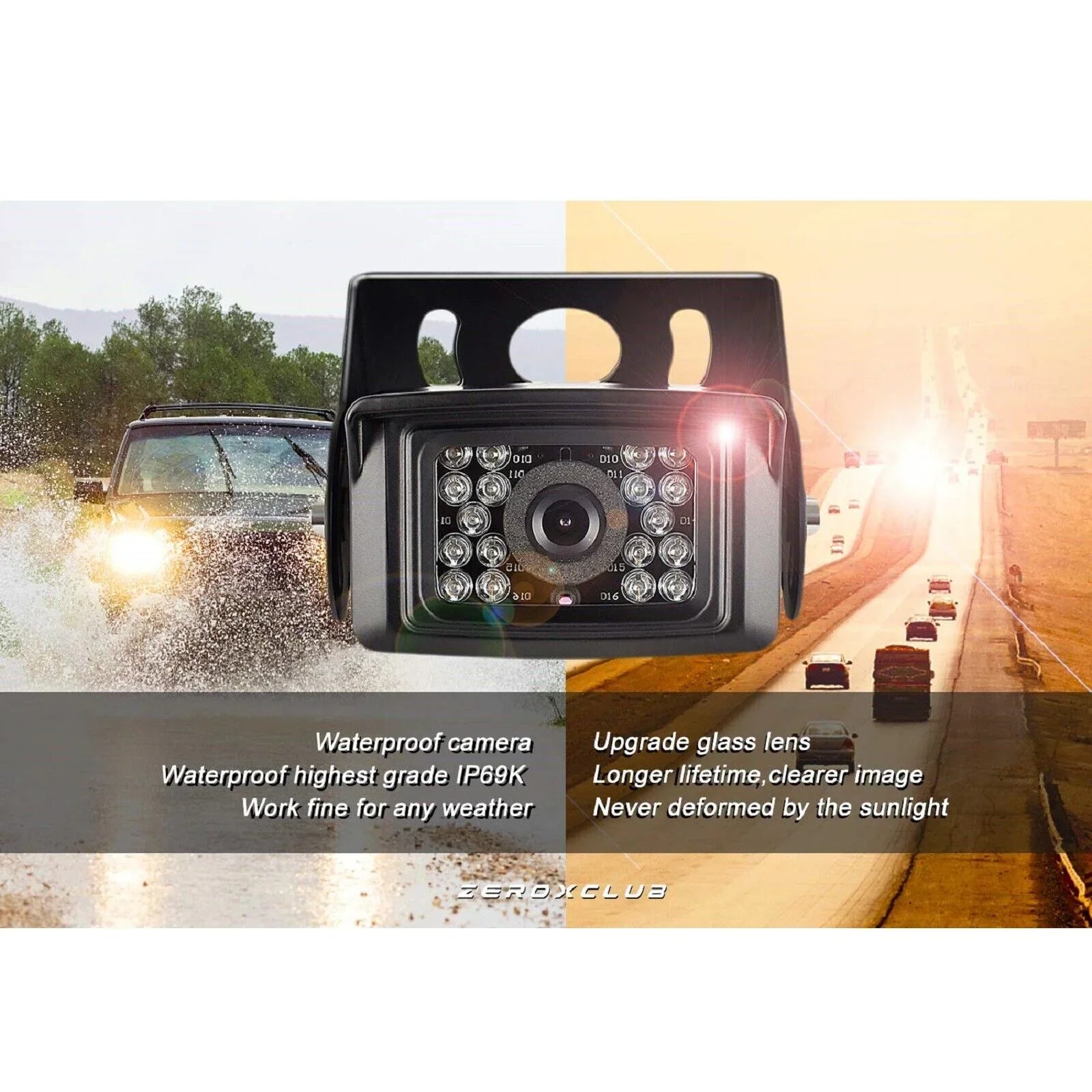 ZEROXCLUB Wireless Backup Camera 7’’ Monitor IP69 Waterproof Car Rear View Reversing Cameras for Truck/Semi-Trailer/Box Truck/RV WX04