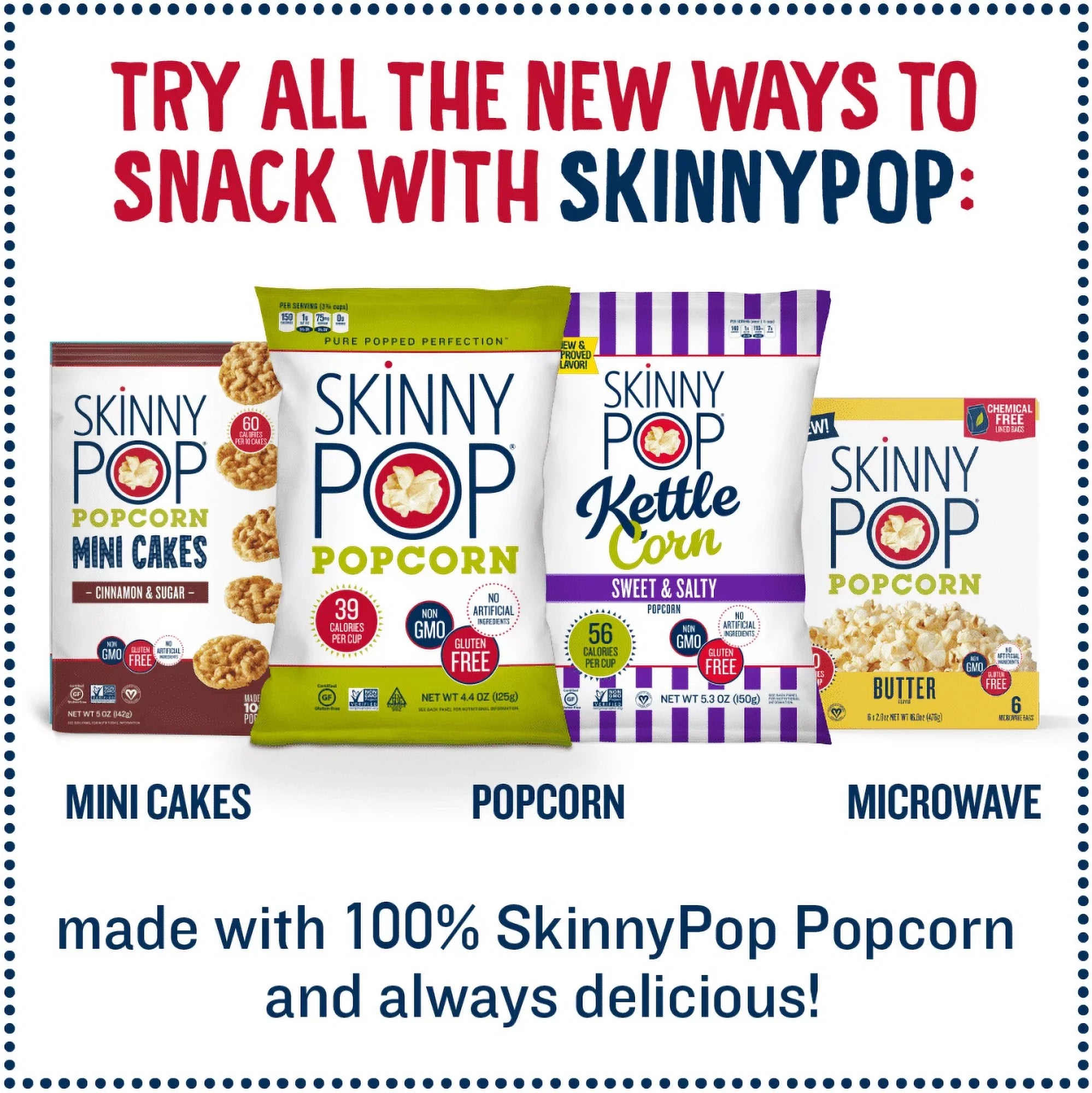 SkinnyPop Gluten-Free Original and White Cheddar Popcorn Variety Pack, 0.5 oz, 40 Count