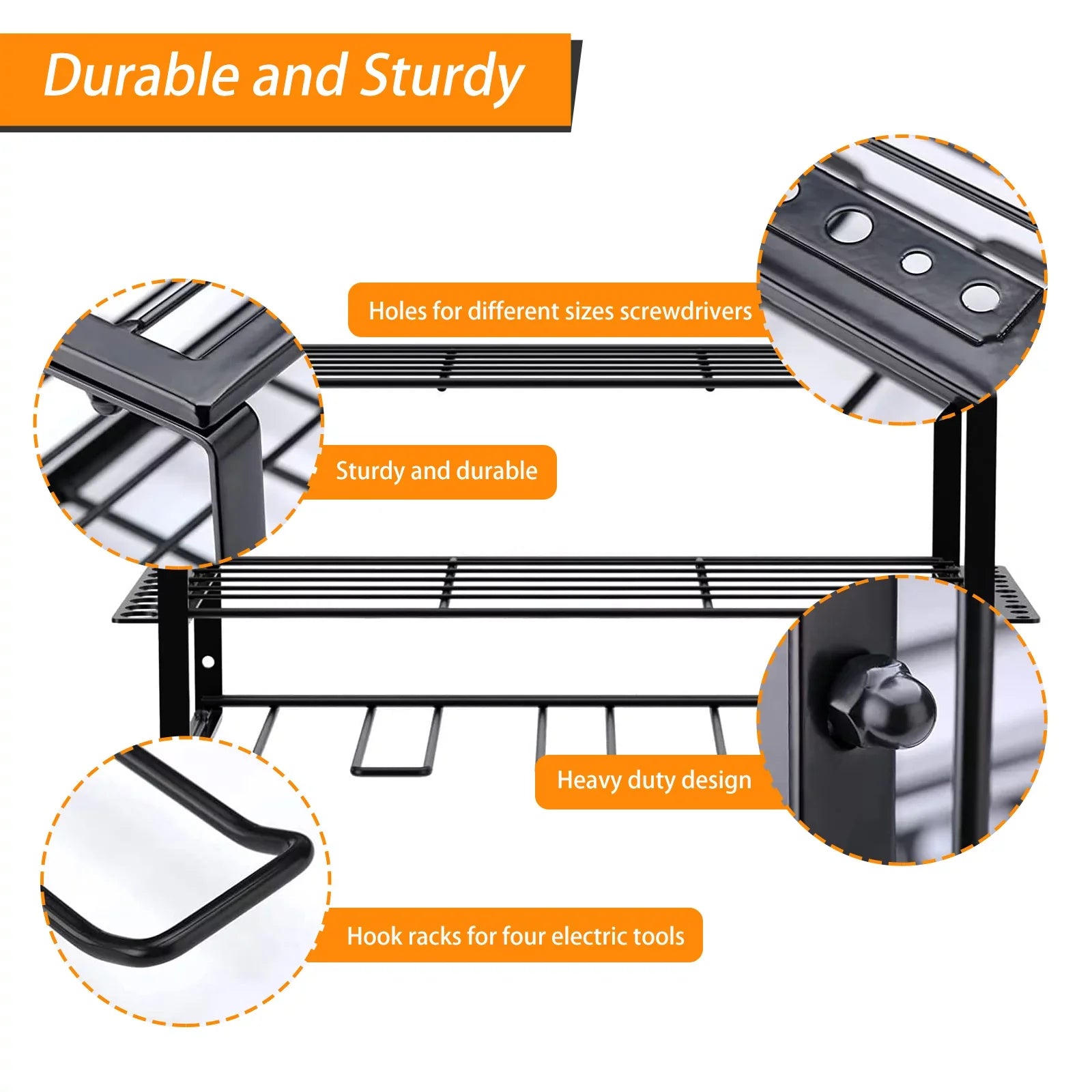 Power Tool Rack Organizer/Drill Tool Holder/Wall Mounted Power Tools Rack/Tool Shelf/Detachable Electric Drill Charging Station Drill