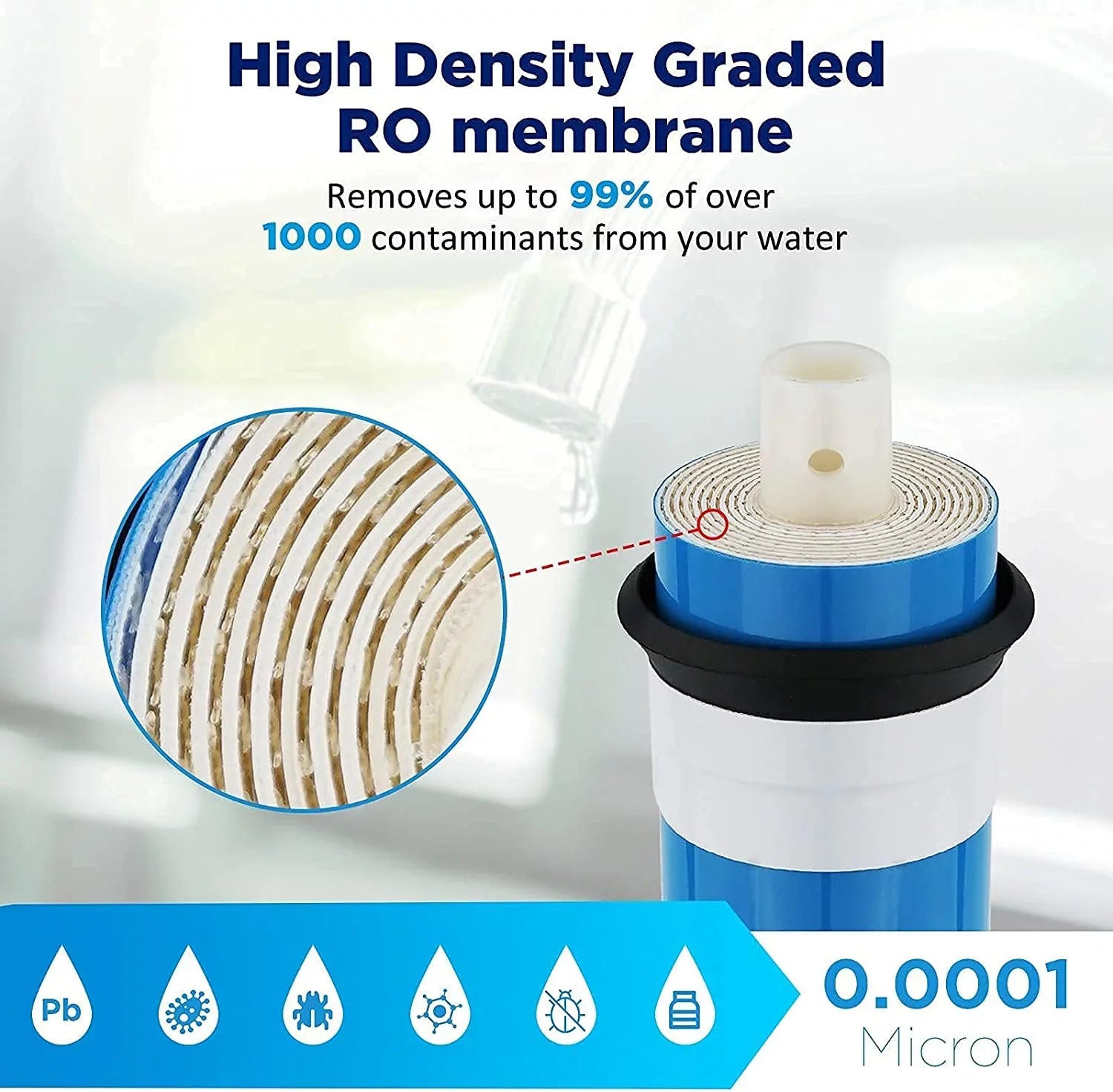 Reverse Osmosis Housing 3012 with 400GPD RO Membrane Water Filter Cartridge, with 1/4" Quick Connector, 3/8" Fitting, Wrench Set