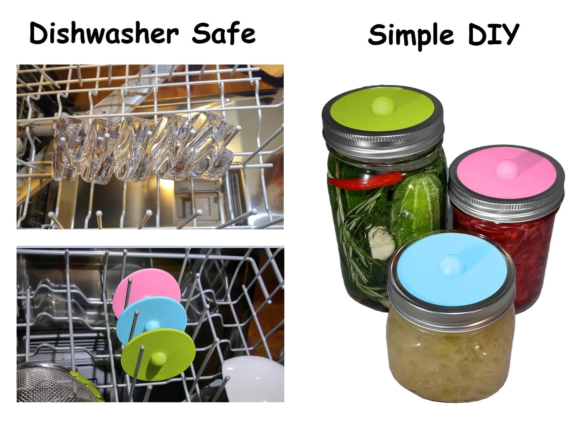 Canning kit. Complete DIY fermentation kit for wide mouth mason jars or pickling jars for 7 sets for making pickles, sauerkraut, kimchi, etc  Glass weights, tamper, airlock lids, and recipe included.