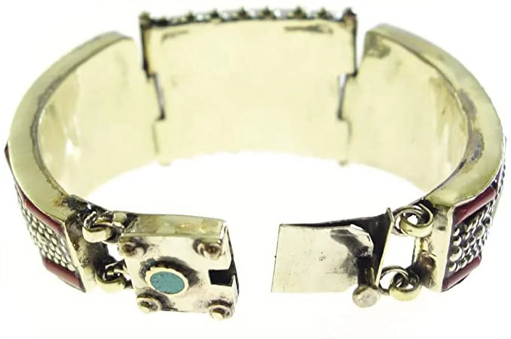 Tibetan silver, coral gemstone & shell design handmade designer cuff bracelet for women & men, buddhist bohemian tibetan tribal gypsy style oxidized silver handmade fashion cuff bracelet jewellery