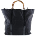 Pre-Owned GUCCI Gucci Bamboo Bag 002-2058-0412-5 Nylon Canvas x Leather Black Unisex Tote (Fair)