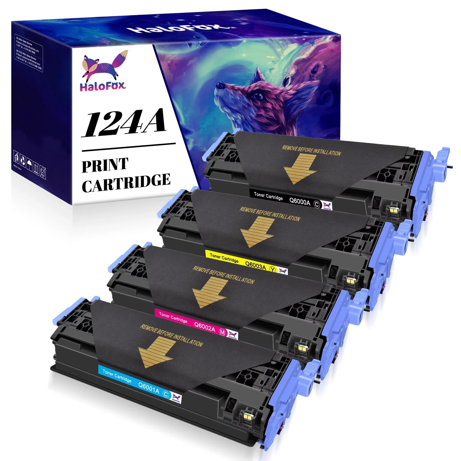HaloFox Compatible For 4 Pack BCMY Q6000A - Q6003A Toner Lot For  Color LaserJet 1600 2600N 2605DN 2605DTN Printer