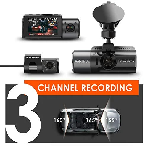 Vantrue N4 3 Channel 4K Dash Cam, 4K+1080P Front and Rear, 1440P+1440P Front and