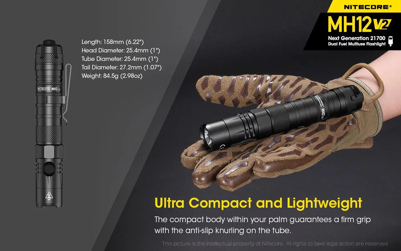 Combo: Nitecore MH12 V2 CREE XP-L2 V6 LED Flashlight -1200 Lumens -21700 Battery (Included) + NL2140 21700 4000mAh Battery