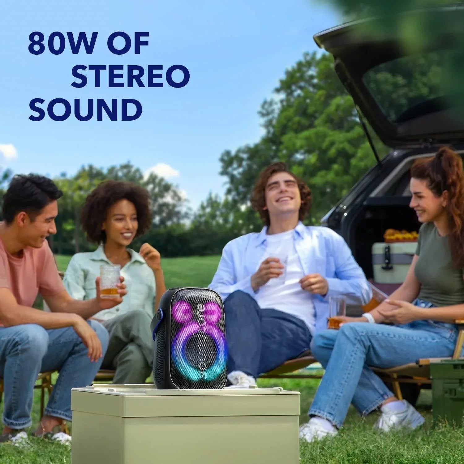 Restored Soundcore A33A1Z11 Rave Neo 2 Portable Speaker with 80W Stereo Sound (Refurbished)