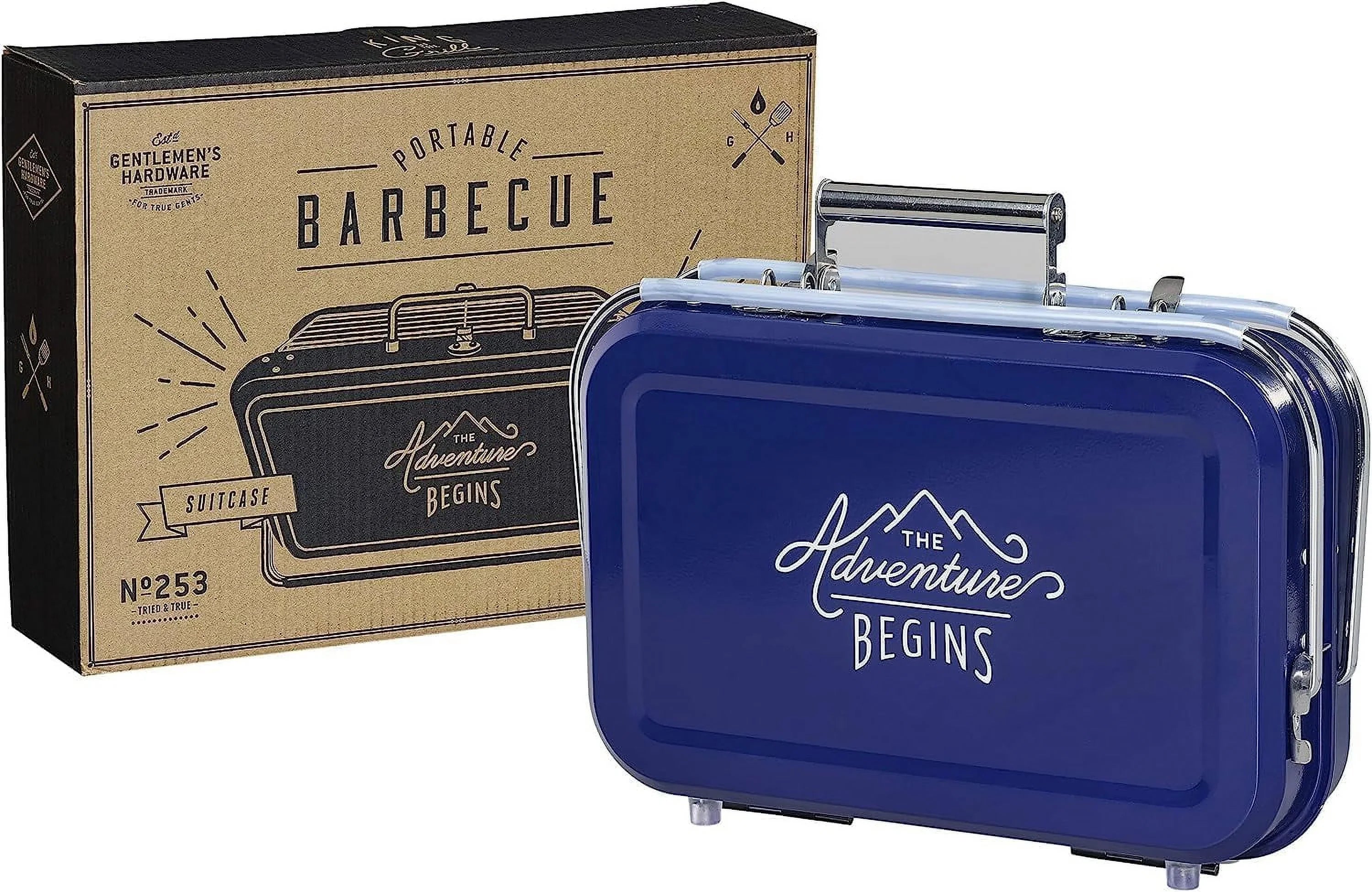 YANPO - Retro Portable Charcoal Barbeque w/ Metal Carrying Case, Lightweight, For Grilling On the Go, Easy to Assemble, Durable, Convenient (Blue)