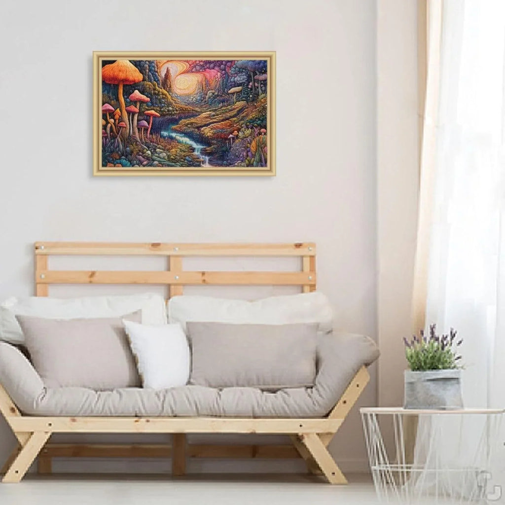 Colorful Landscape with Mushrooms Jigsaw Puzzle 1000 Pieces, Zigsaw with Storage Bag and Reference Picture Easy to Solve