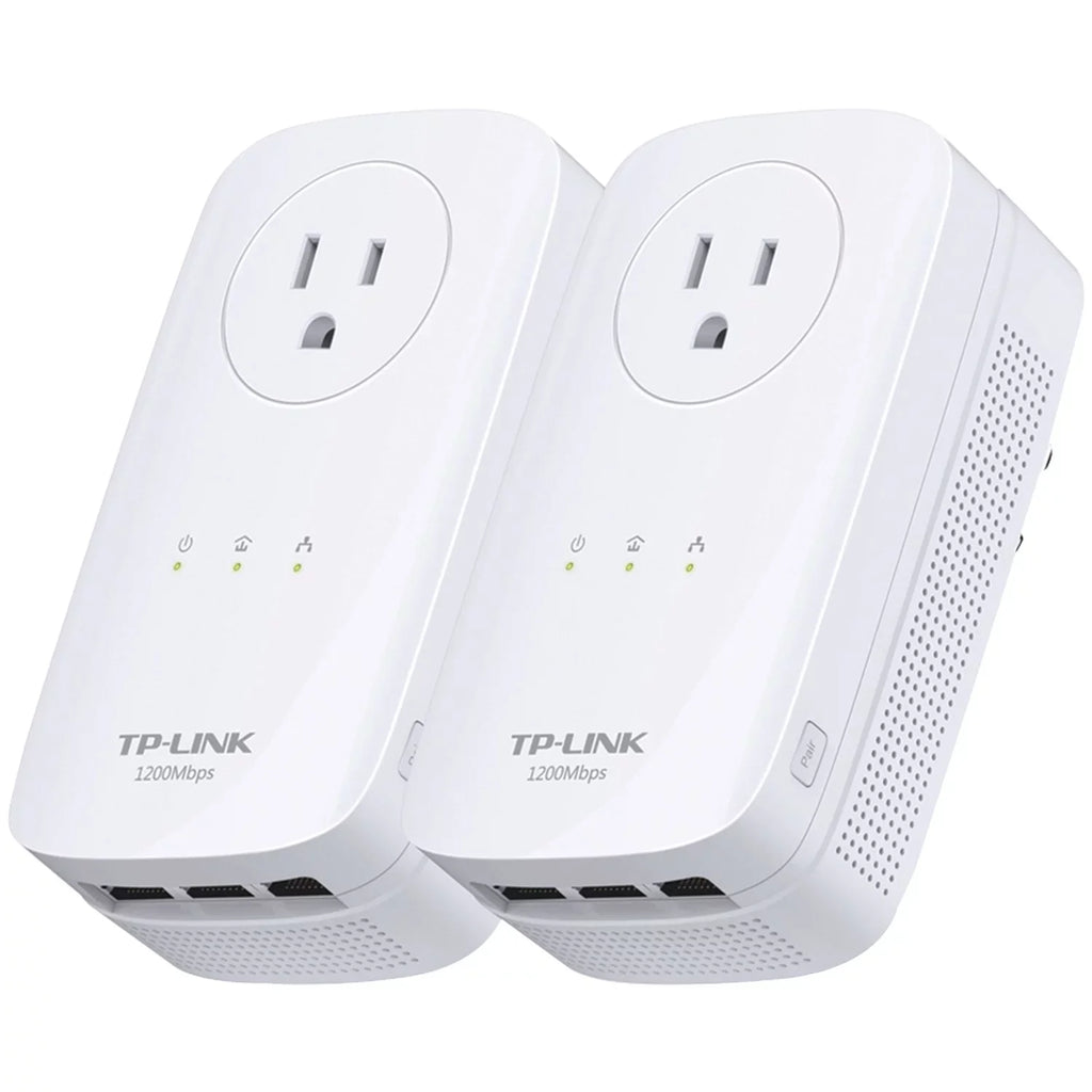 TP Link AV1200 3 Gigabit Port Pass Through Power Line Adapter Home Starter Kit