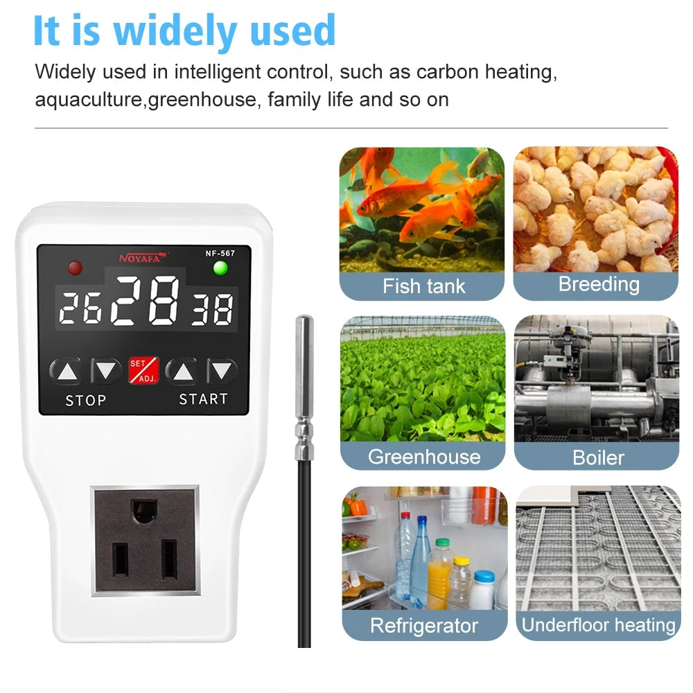 Shinysix Temperature Controller Socket with Timer Switch, NOYAFA NF-567 Digital Thermostat 800W 10A, Cooling Heating Temperature Sensor Plug – Ideal for Home Appliances