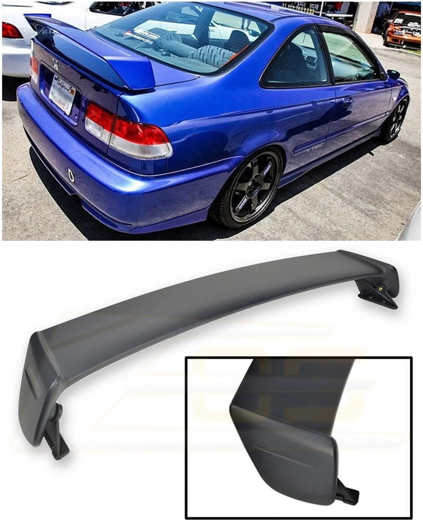 Extreme Online Store for 1996-2000 Honda Civic 2Dr Coupe | EOS Mugen Style JDM ABS Plastic Primer Black Rear Trunk Lid Wing Spoiler
