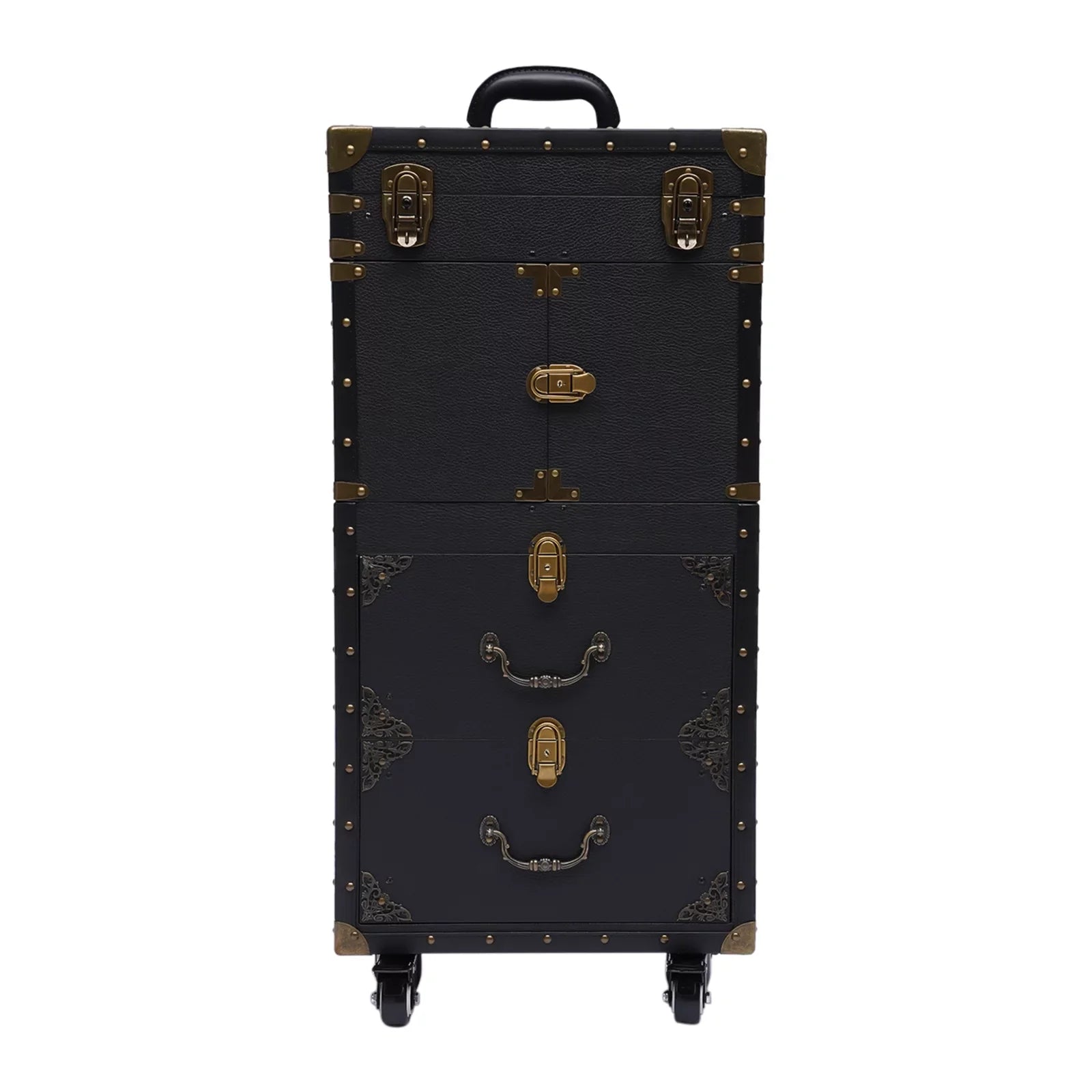 Miumaeov Rolling Lockable Makeup Train Case, Hairdressing Trolley Stylist Beauty Salon Cosmetic Luggage, Travel Organizer Tool Box with Hair Dryer Holder