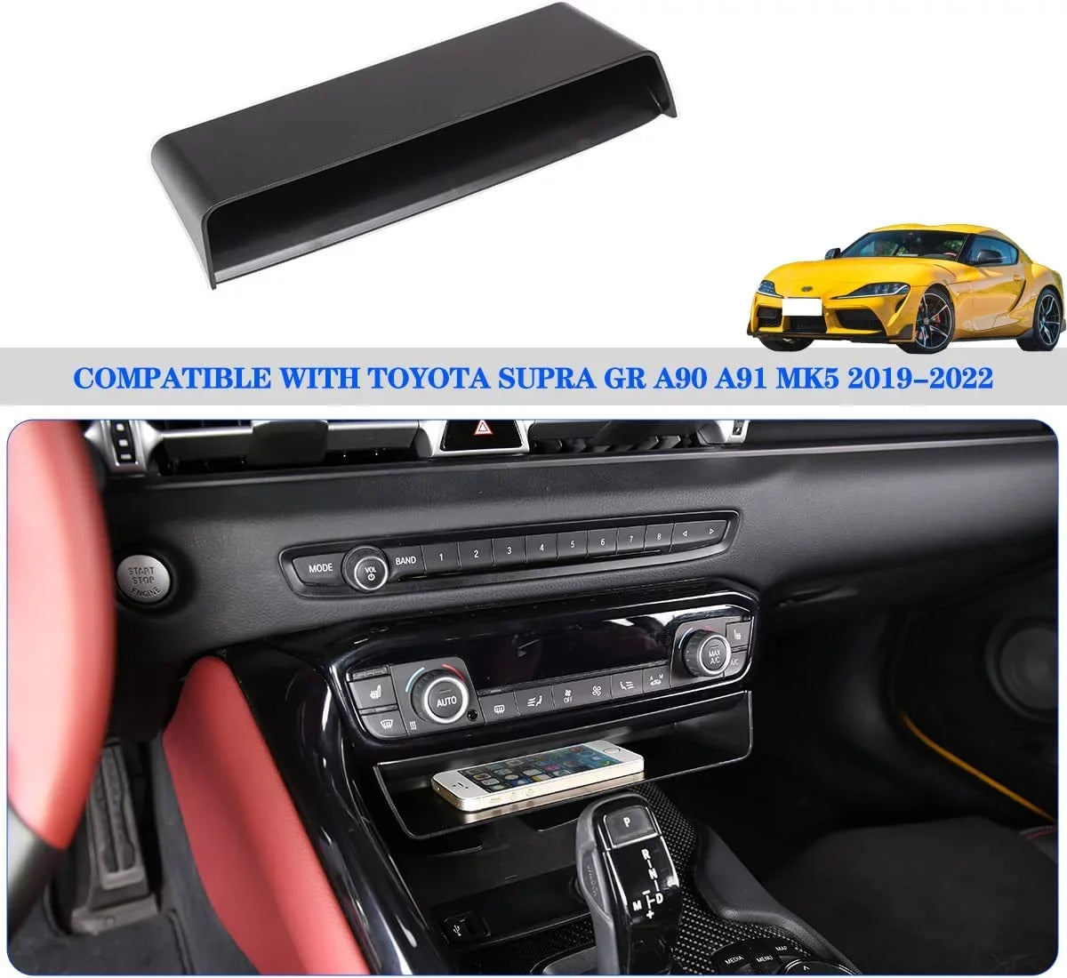 TINKI Suiatable for Toyota Supra GR A90 A91 MK5 2019-2022 Center Console Storage Box, ABS Console Storage Tray Organizer, Auto Interior Storage Accessories, 1PCS, Black